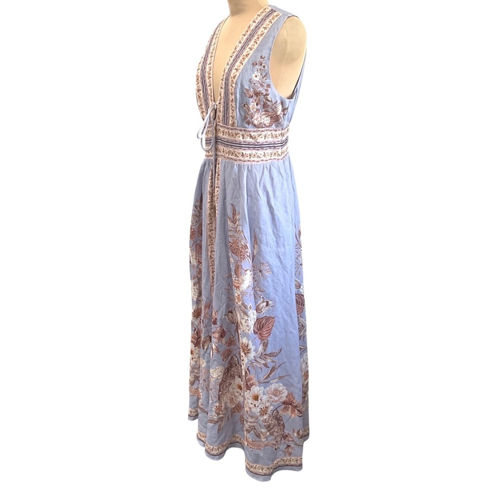 Caroline Constas Grecian Floral Linen Blend Maxi Dress Blue Boho Pokets S NWT - Picture 5 of 15